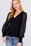 Puff Sleeve V-neck Peplum Top