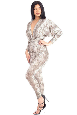 Animal Print Dolman Sleeve Jumpsuits