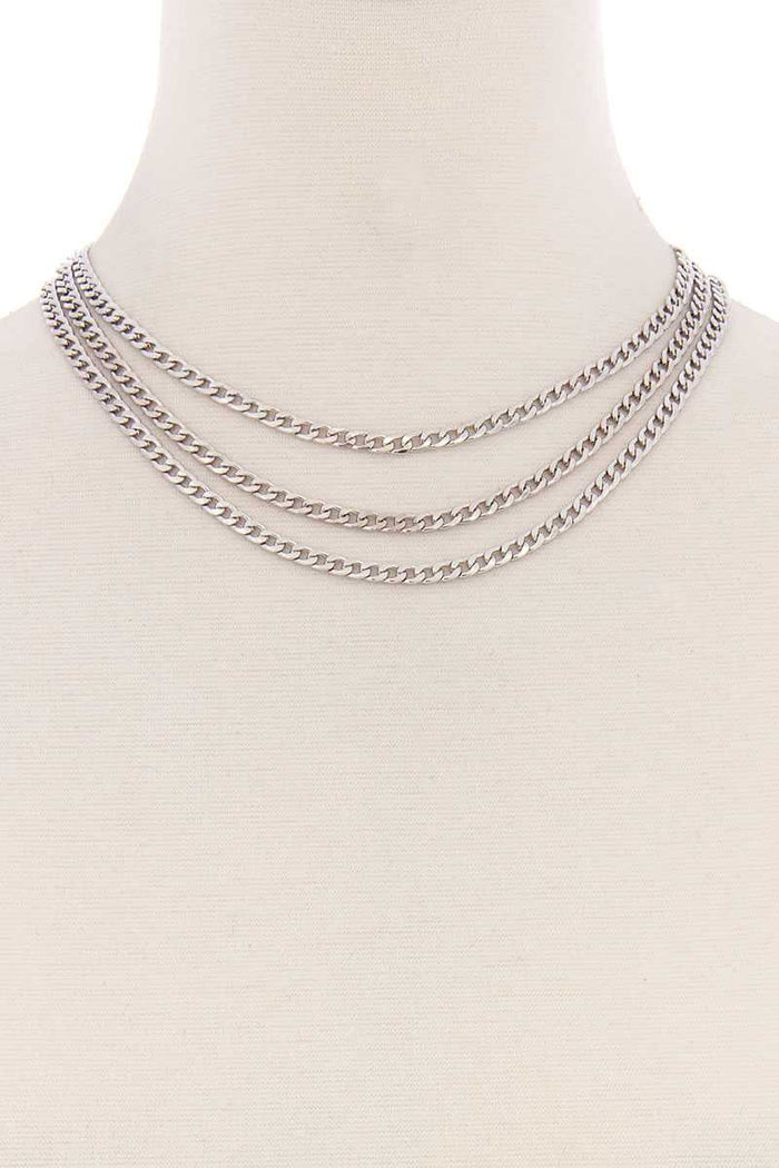 3 Simple Metal Chain Layered Necklace