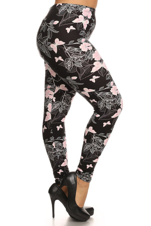 Plus Size Super Soft Peach Skin Fabric, Butterfly Graphic Printed Knit Legging