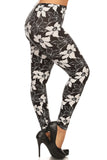 Plus Size Floral Pattern Printed Knit Legging With Elastic Waistband