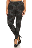 Plus Size Floral Medallion Pattern Printed Knit Legging With Elastic Waistband.