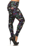 Plus Size Print, Full Length Leggings In A Slim Fitting Style With A Banded High Waist.