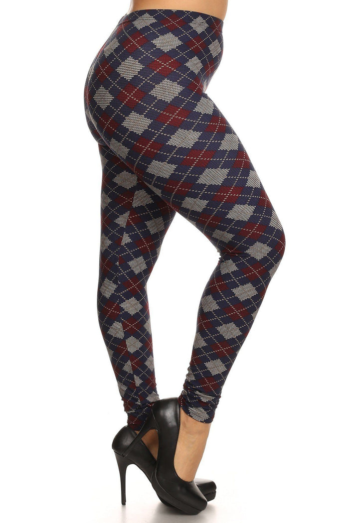 Plus Size Plaid Graphic Printed Knit Legging