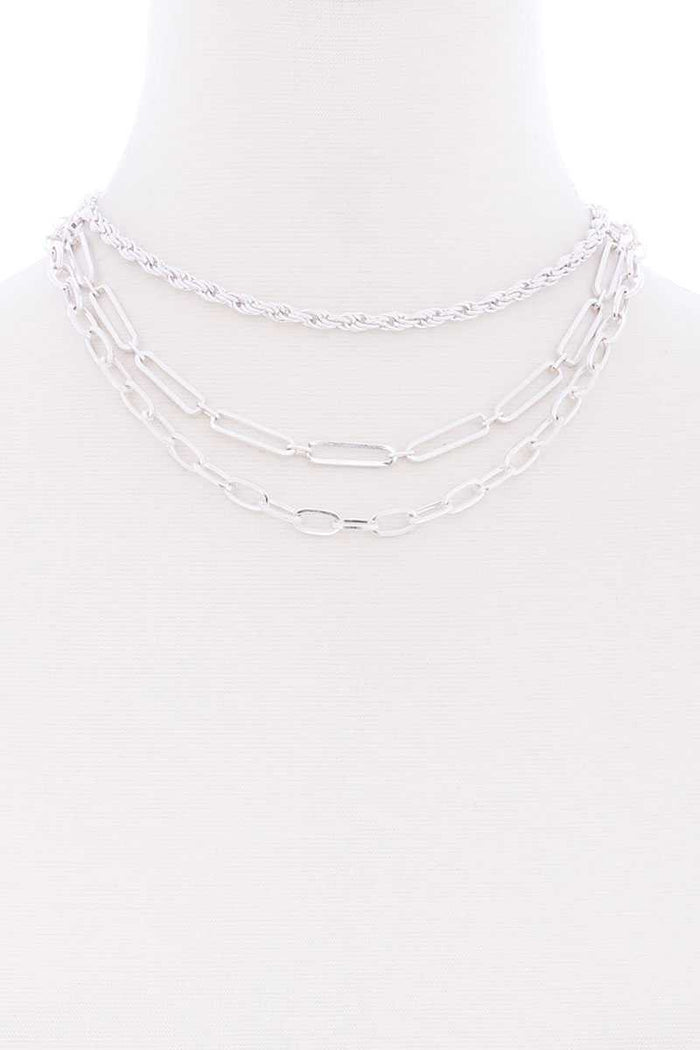 3 Layered Multi Metal Chain Necklace