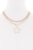 Chunky 2 Layered Chain Star Pendant Metal Necklace