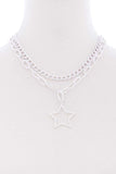 Chunky 2 Layered Chain Star Pendant Metal Necklace