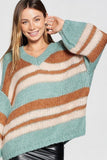 V-neck Cozy Thick Knit Stripe Pullover Sweater