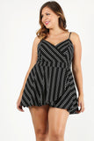 plus Size Striped, Sleeveless Romper