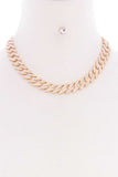 Chunky Stud Stone Metal Chain Short Necklace Earring Set