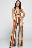 Stripped Cropped Top And Wide Leg Pants Set