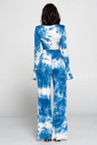 Tie Dye Fronttie Top And Wide Leg Pants Set