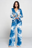 Tie Dye Fronttie Top And Wide Leg Pants Set