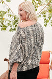 Boat Neck Long Bubble Sleeve Snake Print Knit Top