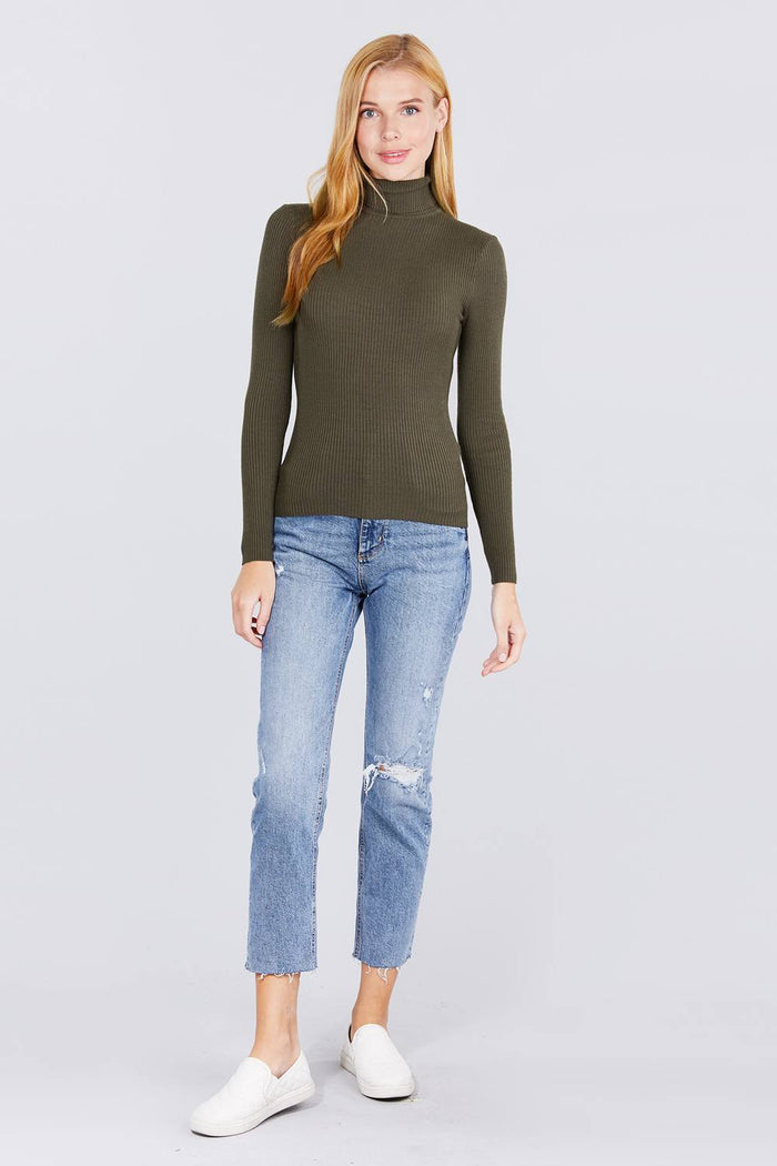 Turtle Neck Viscose Rib Sweater