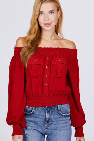 Front Pocket Off Shoulder Top