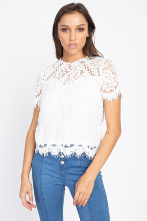 Eyelash Trim Sheer Floral Lace Top