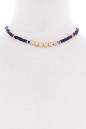 Multi Metal Round Short Necklace