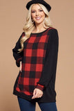 Plus Size Buffalo Plaid Check Contrast Pullover Tunic Top