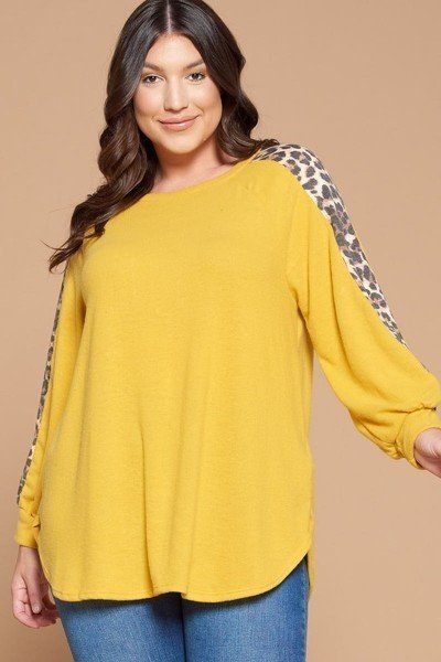 Plus Size Solid Hacci Brush Tunic Top