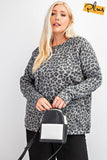 Long Sleeve Leopard Printed Terry Knit Pullover