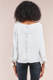 White Bateau Neck Relaxed Fit Tassel Tie Detail Long Sleeve Blouse