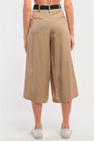 Beige High Waist Self-tie Belt Detail Flare Capri Pants