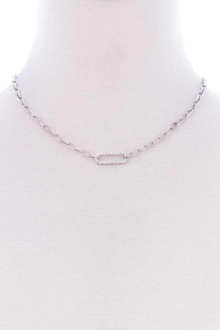 Stone Oval Point Metal Chain Necklace