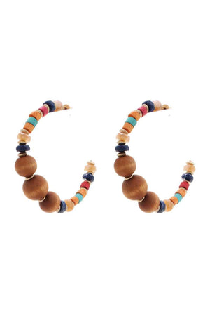 Wood Bead Open Hoop Earring