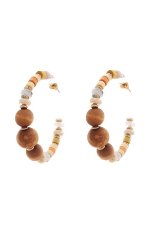 Wood Bead Open Hoop Earring