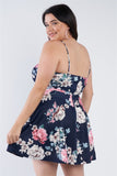 Plus Size Navy Floral Mini Corset Dress