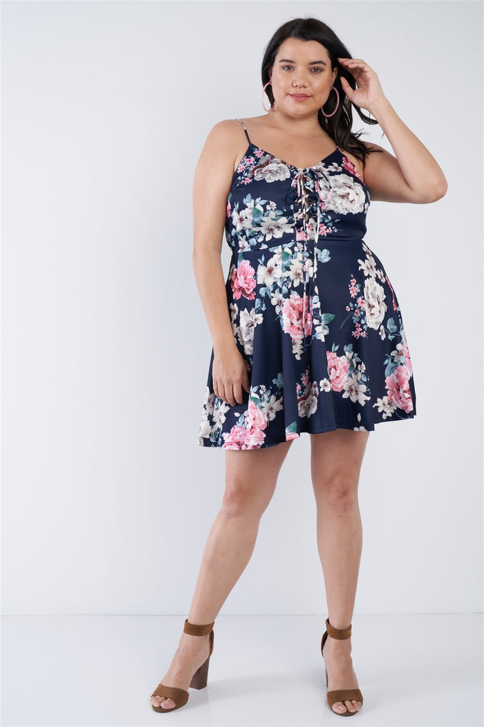 Plus Size Navy Floral Mini Corset Dress