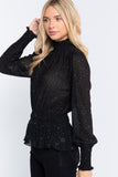 Smocked Sleeve Sparkle Crinlked Top