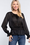 Smocked Ruffle Sleeve Lurex Blouse