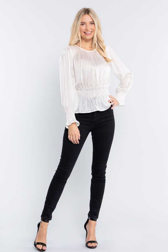 Smocked Ruffle Sleeve Lurex Blouse