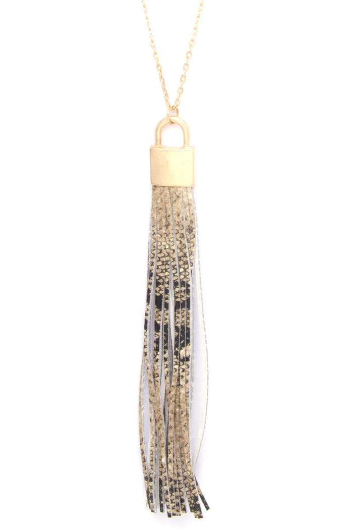 Snake Pattern Pu Leather Tassel Necklace