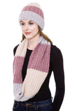 Stripe Pattern Infinity Scarf And Knit Hat Set