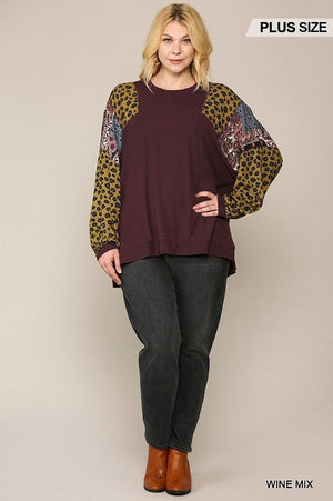 Animal And Paisley Print Mixed Tunic Top With Side Slit