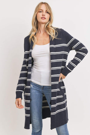 Striped Print Open Front Cardigan