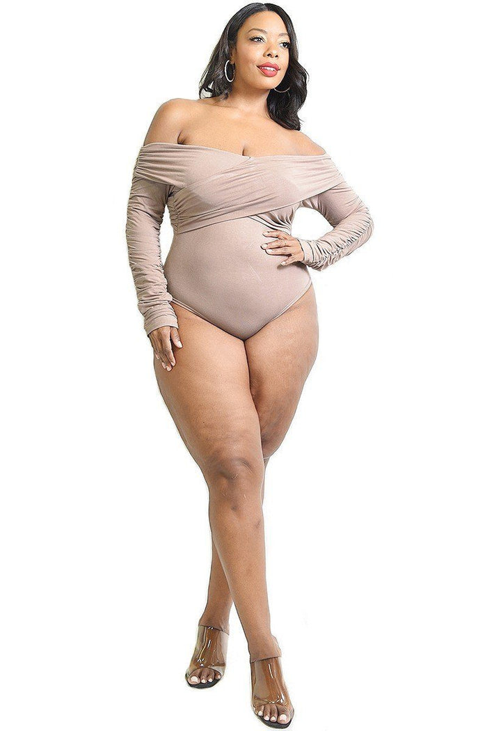 Plus Solid Cross Wrapped Long Sleeve Bodysuit