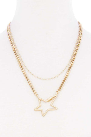 Star Pendnat Cuban Link Layered Metal Necklace