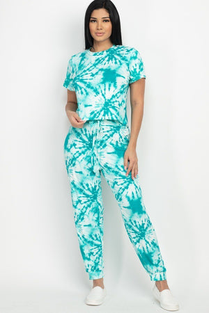 Tie-dye Printed Top And Pants Set