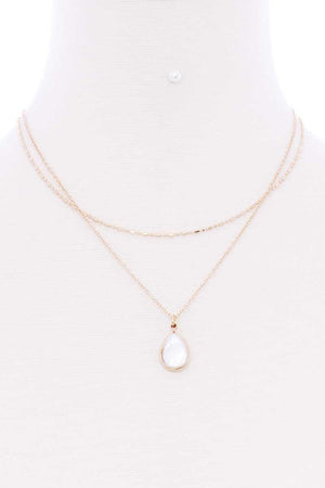 2 Layered Teardrop Pendant Multi Metal Necklace