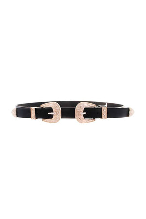 Double Gold Pattern Metal Buckle Western Belt