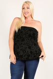 Plus Size Floral Mesh Flocking Tube Top With Flare Bodice