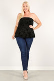 Plus Size Floral Mesh Flocking Tube Top With Flare Bodice