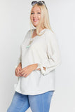 Solid V-neck 3/4 Sleeve Tie Accent Blouse Top