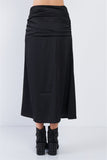 Satin Ruffle Waist Midi Skirt