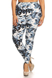 Plus Size Floral Print, Full Length Leggings In A Slim Fitting Style With A Banded High Waist