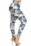 Plus Size Floral Print, Full Length Leggings In A Slim Fitting Style With A Banded High Waist